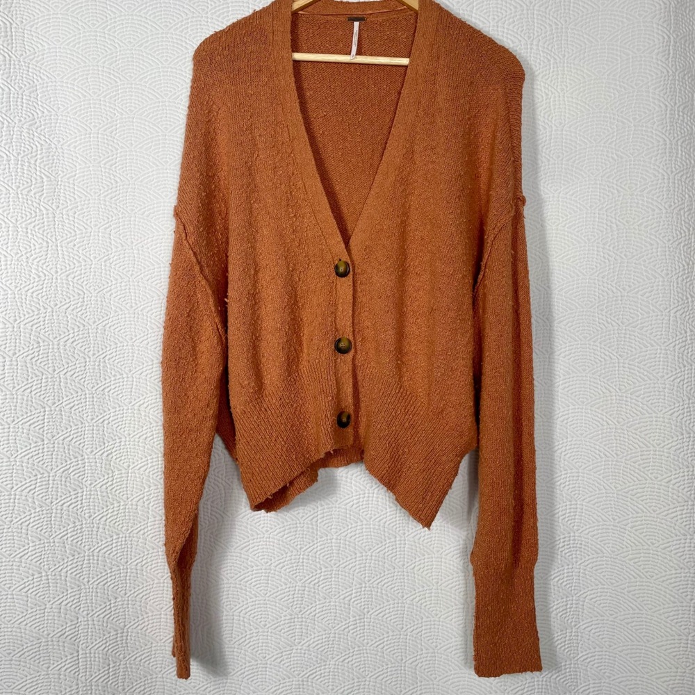 Free People Womens Burnt Orange Slub Knit Button Front Cardigan Sweater Size S/P